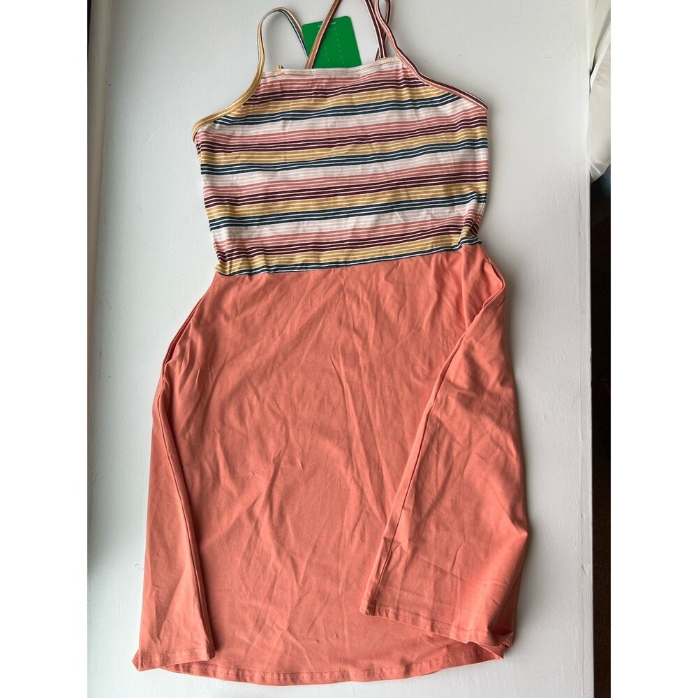 NWT Pact Bliss Stripe Canyon Clay Fit & Flare Strappy Dress Women's Sz L